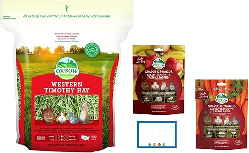 Miniatura 1 de Oxbow Animal Health Western Timothy - Alimento para animales pequeños de 15 onzas, además de simples recompensas horneadas con manzana y plátano,