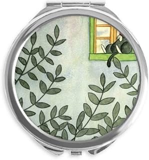 Miaoji Painting Watercolor Cat Outside Window Hand Compact Mirror Round Portable Pocket Glass