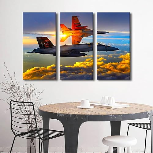 Miniatura 2 de TUMOVO Lienzo decorativo para pared, arte de aviación, imagen de avión de combate F-18, 3 paneles, decoración de pared para el hogar, dormitorio,