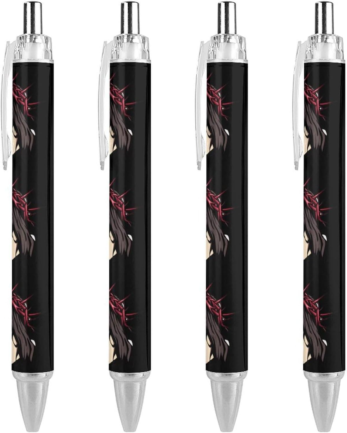 Christ Crown of Thorns Ballpoint Pens Black Ink Retractable Writing Pens for Work Business 4 PCS