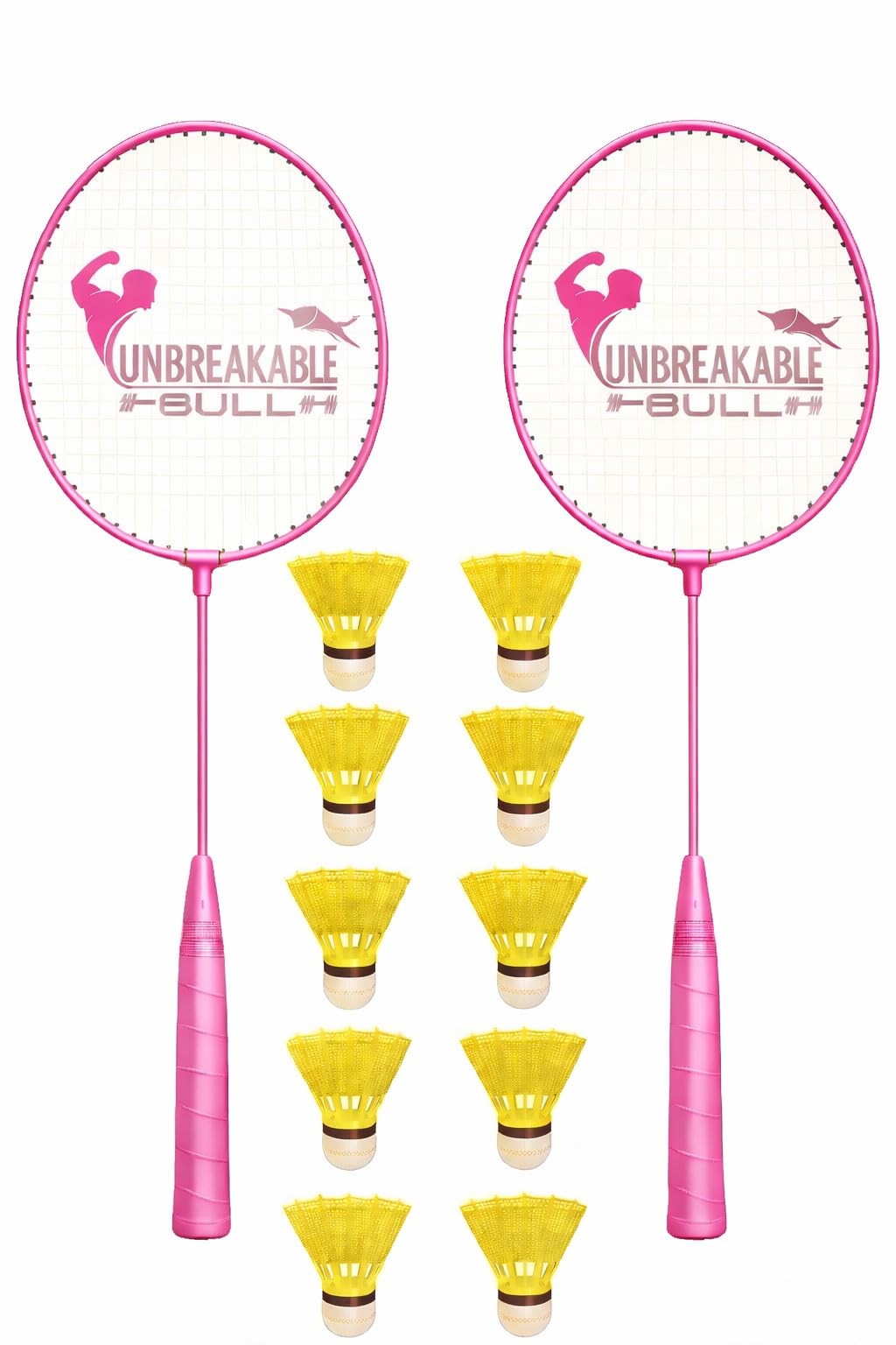 𝐔𝐍𝐁𝐑𝐄𝐀𝐊𝐀𝐁𝐋𝐄 𝐁𝐔𝐋𝐋 Badminton Racket with Shuttlescocks 10 PC for Kids, Mens and Womens, Set of 2 Badminton Racket for Kids with Nylon Shuttlecocks 10pc Pink/Multi-image-25