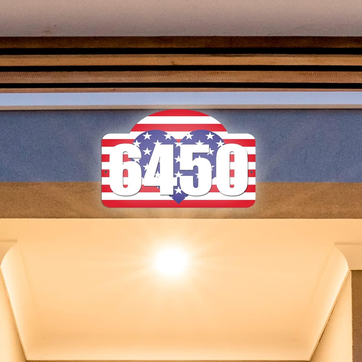 VWAQ Personalized American Flag Heart Sign House Address Numbers Aluminum Plaque - Single Sided and Reflective Pre-Drilled Holes - AS4S4 Horizontal (White)