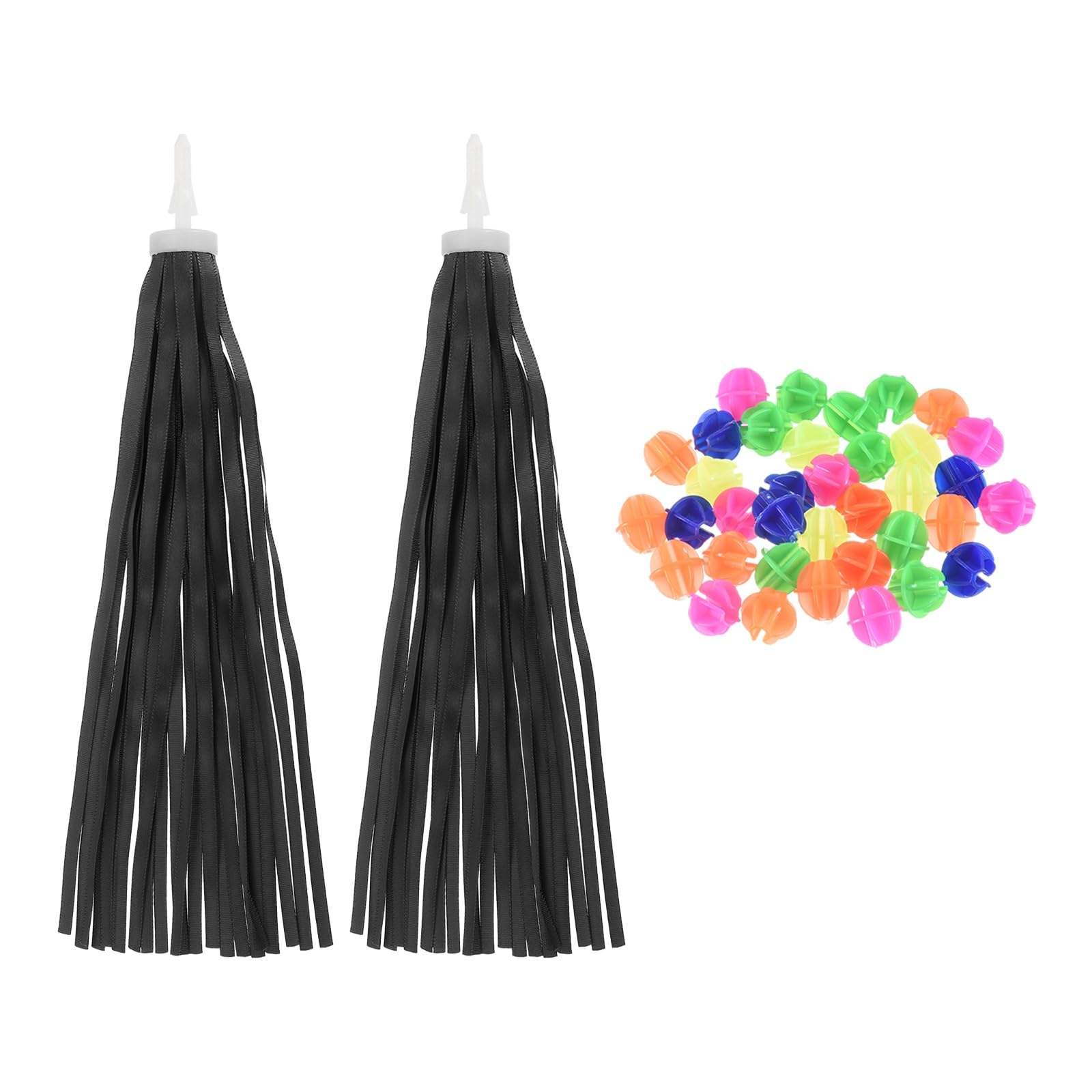 YELARXI Bike Streamers, Handlebar Tassels Grips Ribbon Bike Accessories Decorations with Colorful Bicycle Spoke Oval Decor Beads for Bicycle Tricycle Scooter Handgrip, Black
