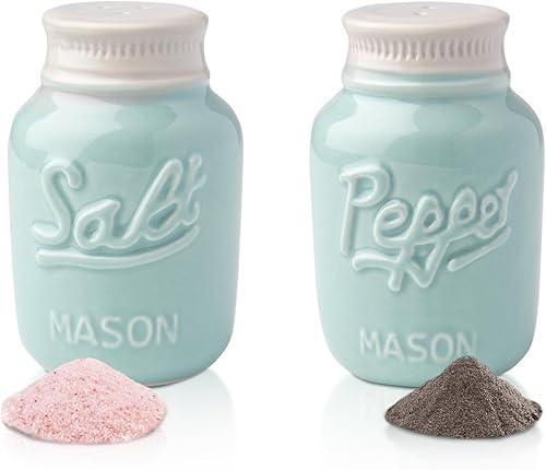 Miniatura 9 de Comfify Salero y pimentero Mason Jar – Cerámica Aqua Coral – Decoración de cocina rústica, estilo shabby chic