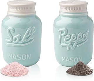 Comfify Mason Jar Salt & Pepper Shakers – Aqua Blue Ceramic – Rustic Shabby Chic Kitchen Decor