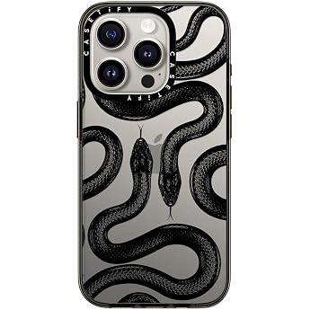 CASETiFY Compact Case for iPhone 15 Pro [Slim/Drop Protection from 4ft Height/Wireless Charging] - Black Kingsnake - Transpar