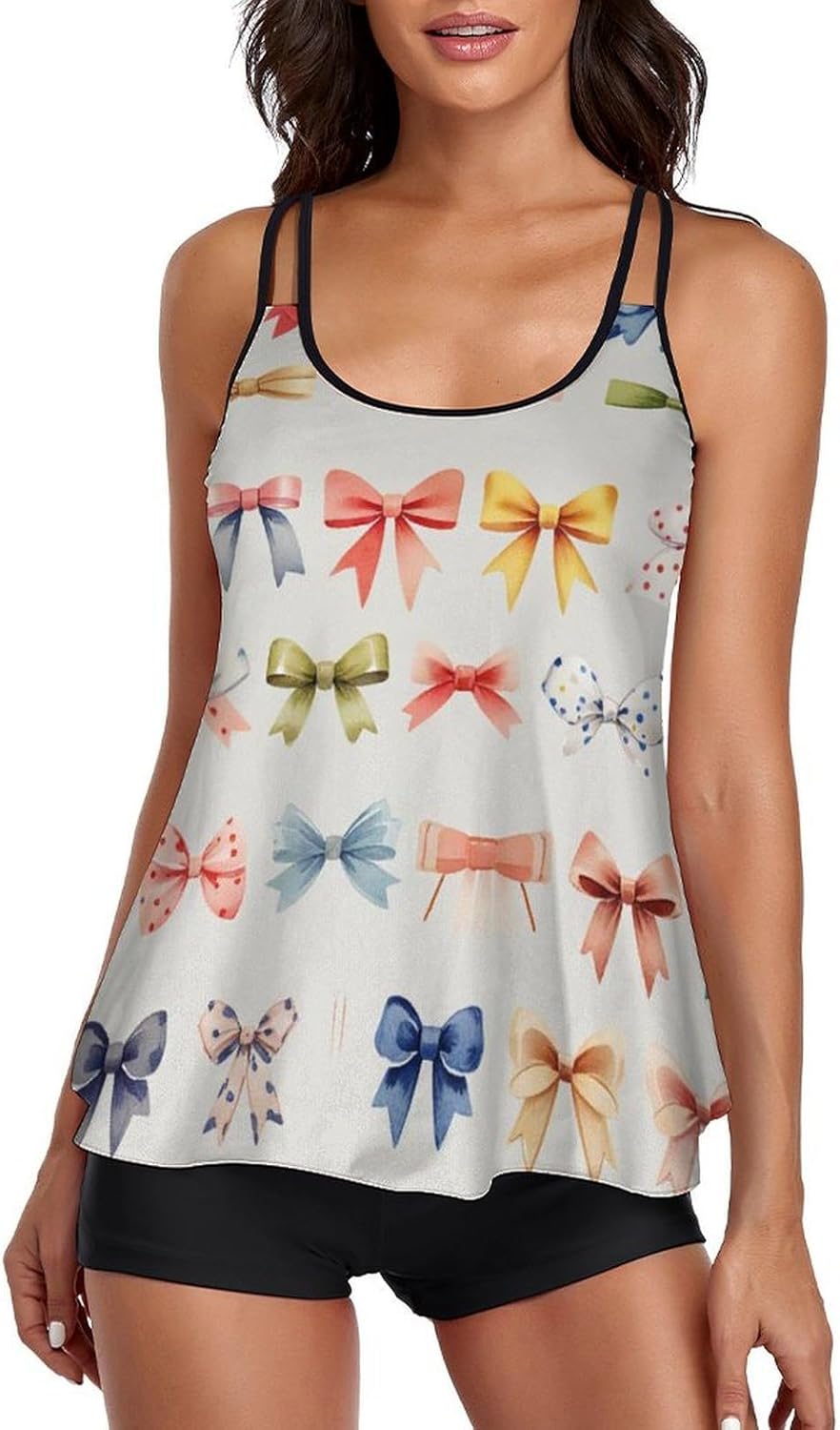 Women's Modest Tankini Bathing Suits, Tummy Control Tankini Top with High Waisted Shorts