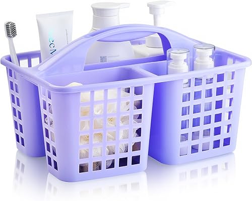 Haundry Cesta de plástico para ducha con 3 compartimentos, organizador portátil de almacenamiento de suministros de limpieza dividido con asa
