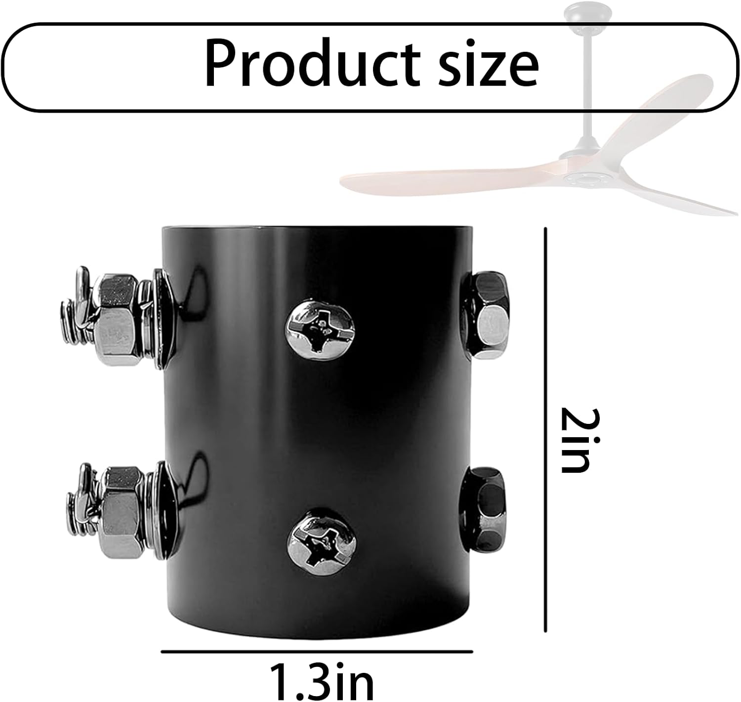 Ceiling Fan Downrod Coupler Open-Slot Design Compatible with Non-Threaded Ceiling Fan Rods 1 Inch OD 1.26 Inch Outer Diameter 1.8 Inch Length 2mm Thickness Includes Secure Safety Clips black