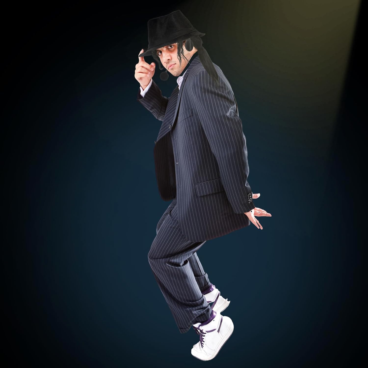 80s Pop Rockstar Dance Costume Accessories,Balck Curly Wig Sequins Gloves Sunglasses MJ Performance Costume Kit - Image 6