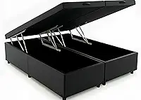 Cama Box Baú Queen Bipartido 79, Blindado, Pistão á Gás, Pés de Madeira (Corino, Preto)