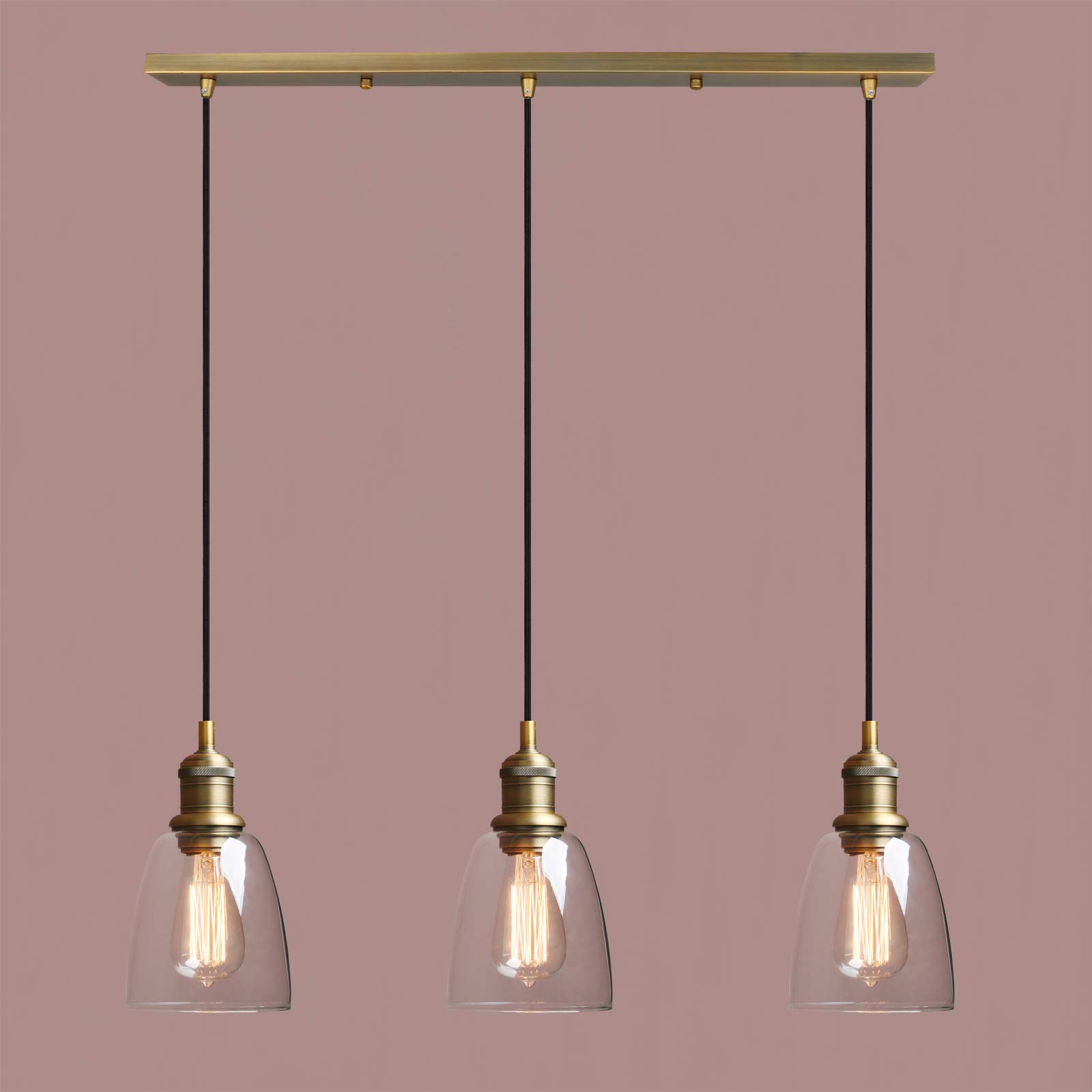 Yosoan Lighting Industrial Vintage Loft Bar 3 Way Pendant Light Fittings Chandelier,Hanging Ceiling 3 Lights Fixture for Kitchen Island Dining Room Living Room Restaurant Cafe (Antique)