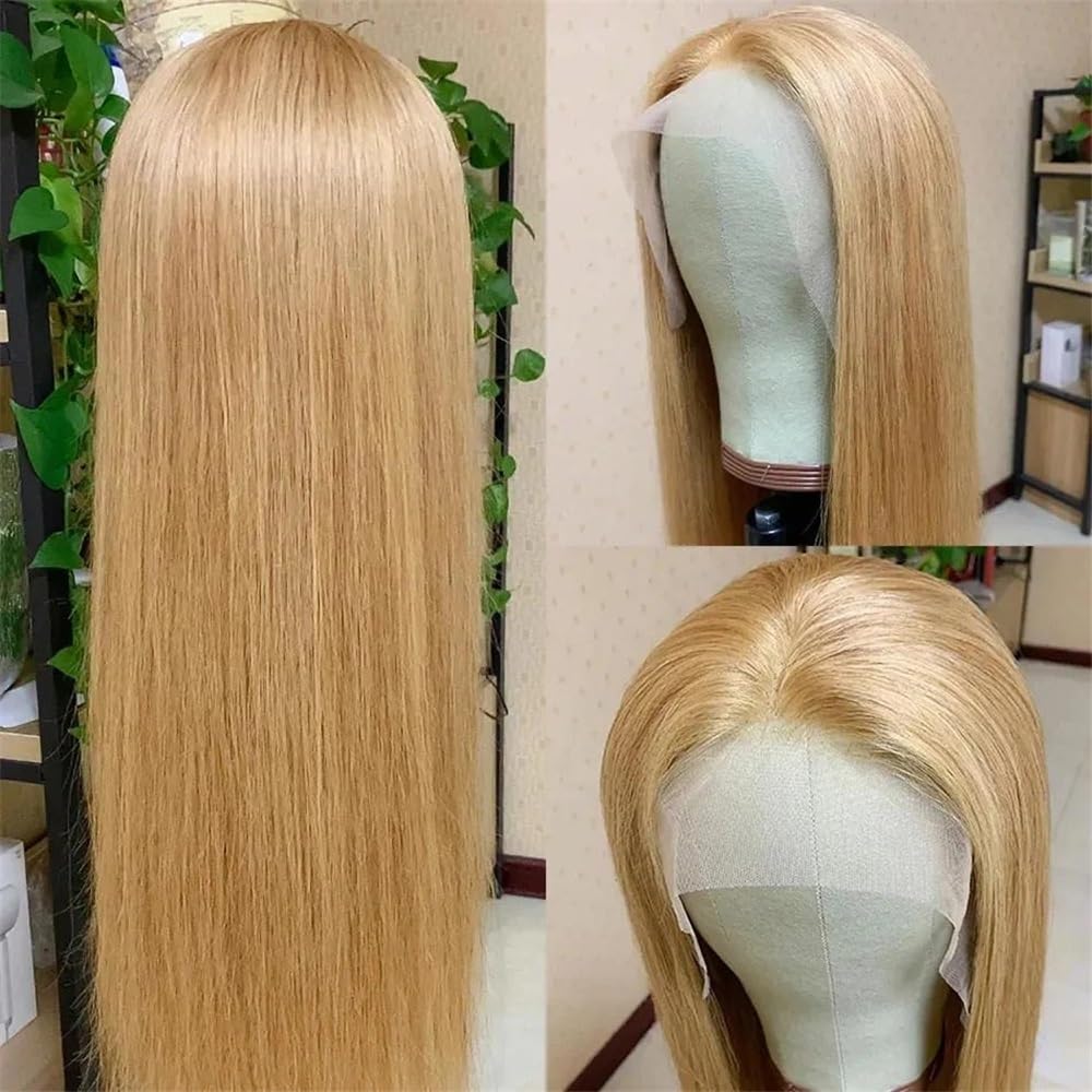 Realistyczne peruki #27 Miodowy blond peruka z ludzkich włosów HD 13X6 Peruki koronką przodu Peruka w kolorze kości Fryzura damska(32inches)
