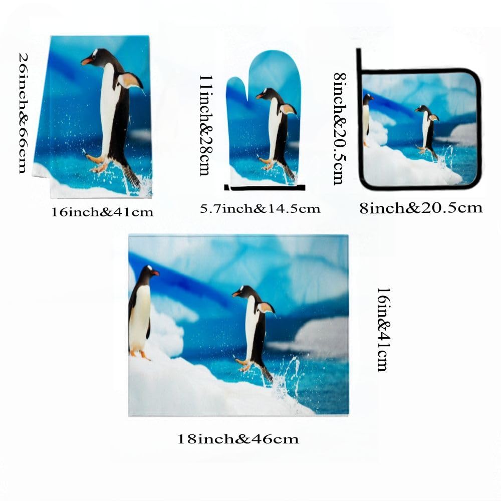 Set di accessori e decorazioni da cucina con pinguini che saltano, 9 pezzi