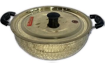 LAL Dayal Brass 4 Litre Heavy Weight Kadhai with Brass Lid Weight 2.2 Kg 10081383