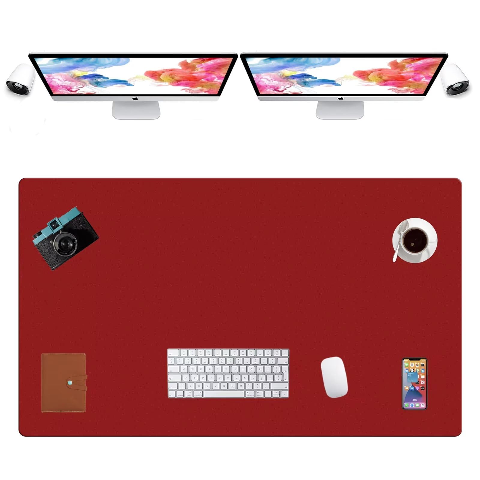 LL-COEUR Extra Large PU Leather Desk Mat Large Mouse Pad XXL Waterproof Table Mat Office Laptop Writing Pad (47.2 x 27.6 inch, Burgundy)