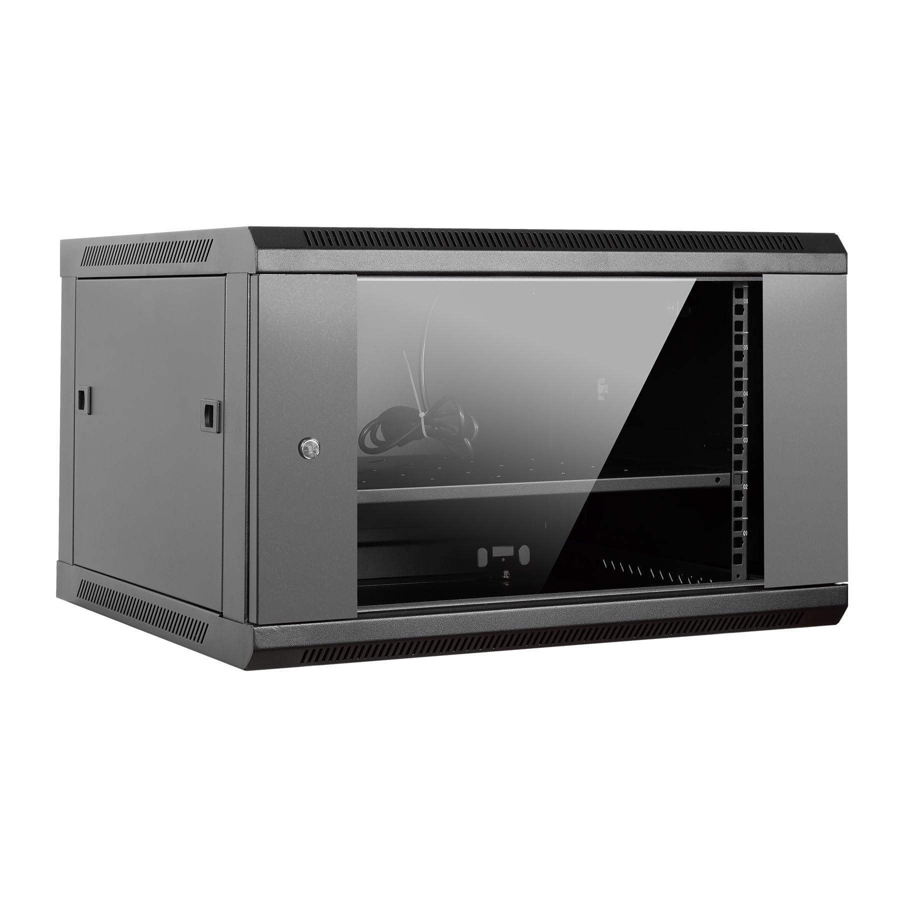 Aiten Data Armario Rack Mural 19" 6U Medidas 600 x 600 x 370 mm Montado, con Accesorios. Incluye Bandeja Fija, 1 Ventilador de 120 mm, Tornillos de Montaje y 2 Llaves