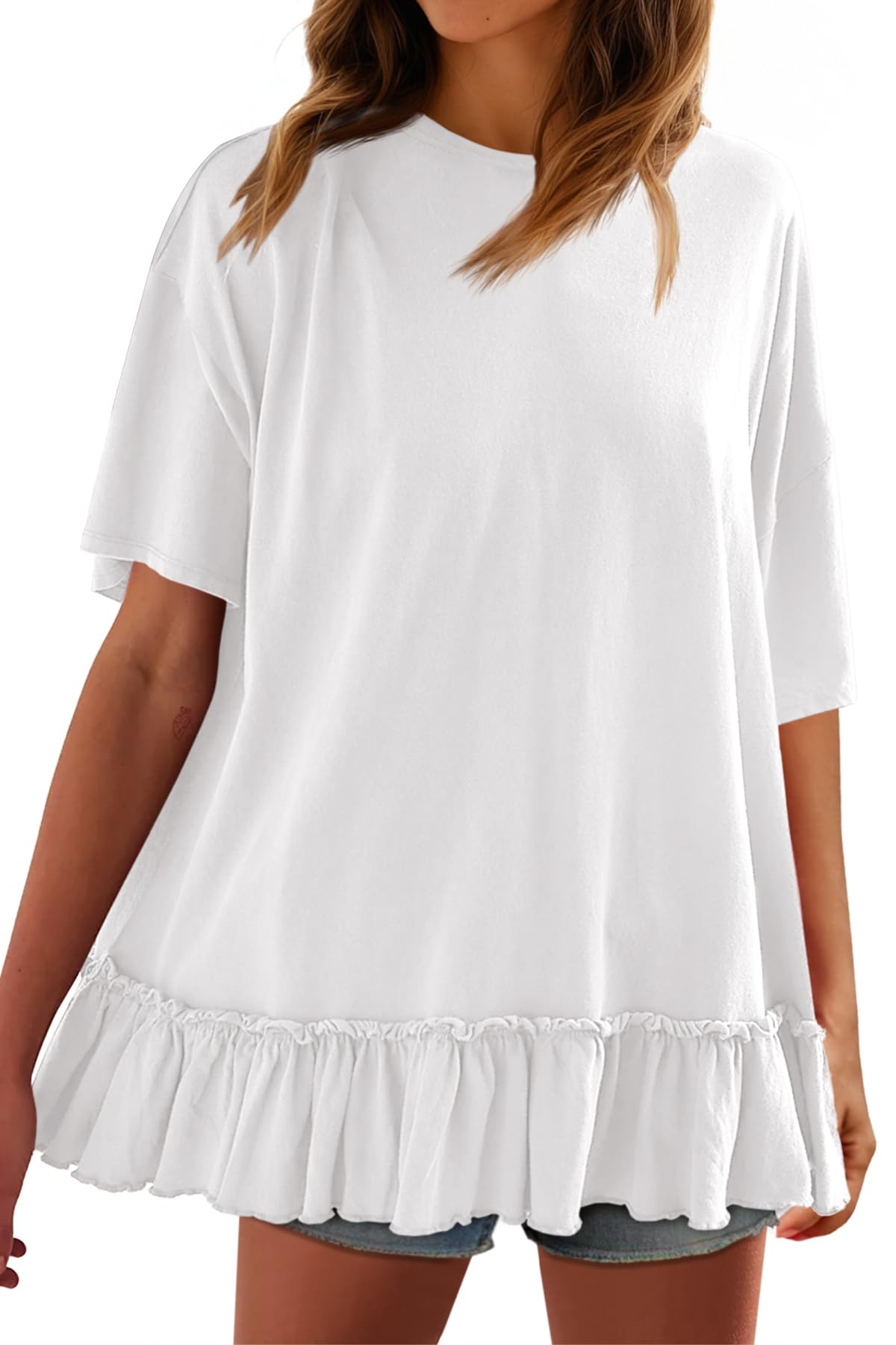 Womens Peplum Oversized Tshirt Summer Flowy Babydoll Tunic Tops