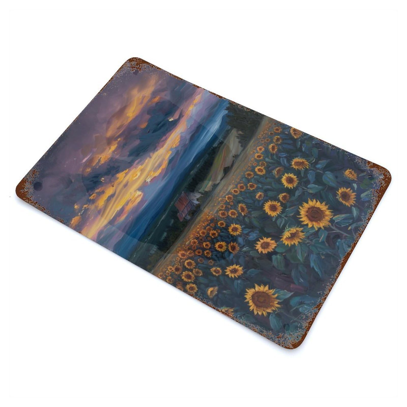 Sunset Sunflower Field Retro Metal Sign 11.8"x7.9", Classic Wall Plaque for Basement, Hobby Room And Garage Decor