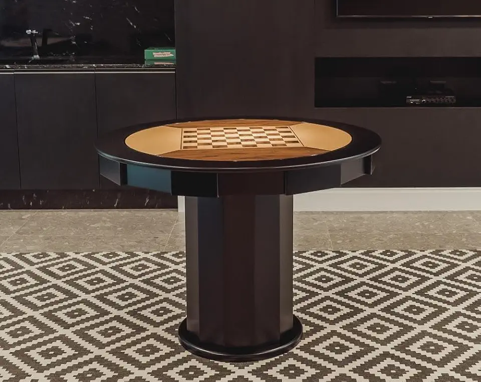 Mesa de Carteado com Gavetas e Porta copos - 1,09x0,80 - Com xadrez - Preto