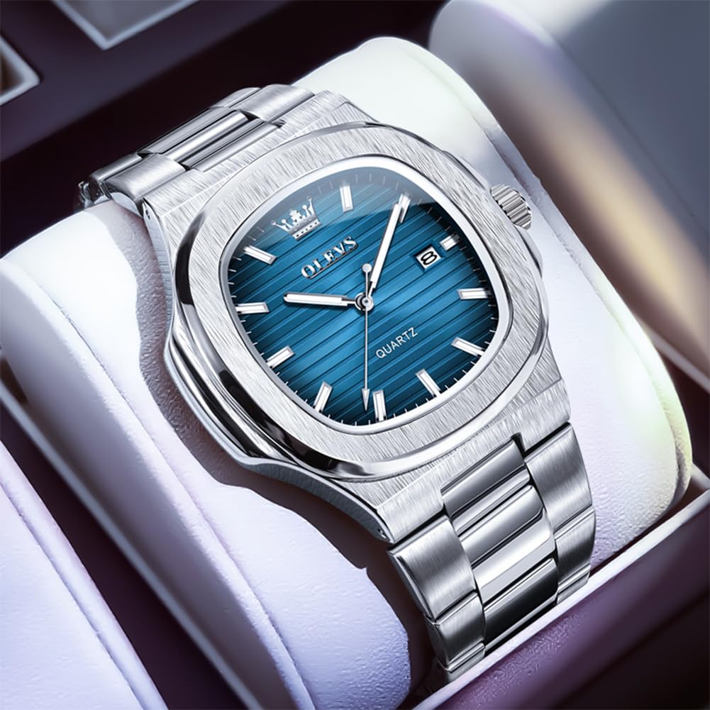 OLEVS Uhren Herren, Groß Wählscheibe Analoger Quarz Herrenuhr, Geschäft Edelstahl Band Wasserdicht Leuchtend Herrenarmbanduhr, Großes Handgelenk Herrenuhr mit Datum