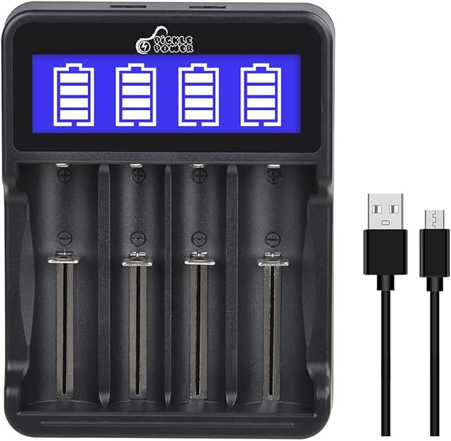 18650 Battery Charger, Pickle Power 4 Bay LCD Display Universal Smart Charger with USB Cable for 18490 17500 16340(RCR123) 26650 25500 22650 Ni-mh/Ni-cd A AA AAA Rechargeable Batteries