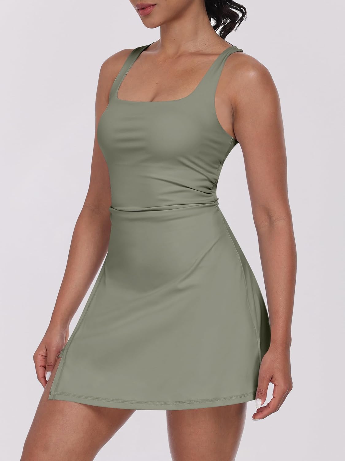 Caracilia Womens Tennis Dress Built in Shorts Square Neck Sleeveless Workout Athletic Mini Skort Dress Golf Summer Outfits - Image 2