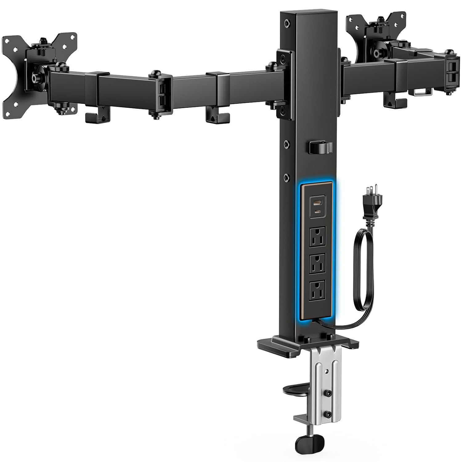 HUANUO Dual Monitor Stand with Power Outlet Full Motion Double Monitor Stand with Adjustable Height Supports 13 -32