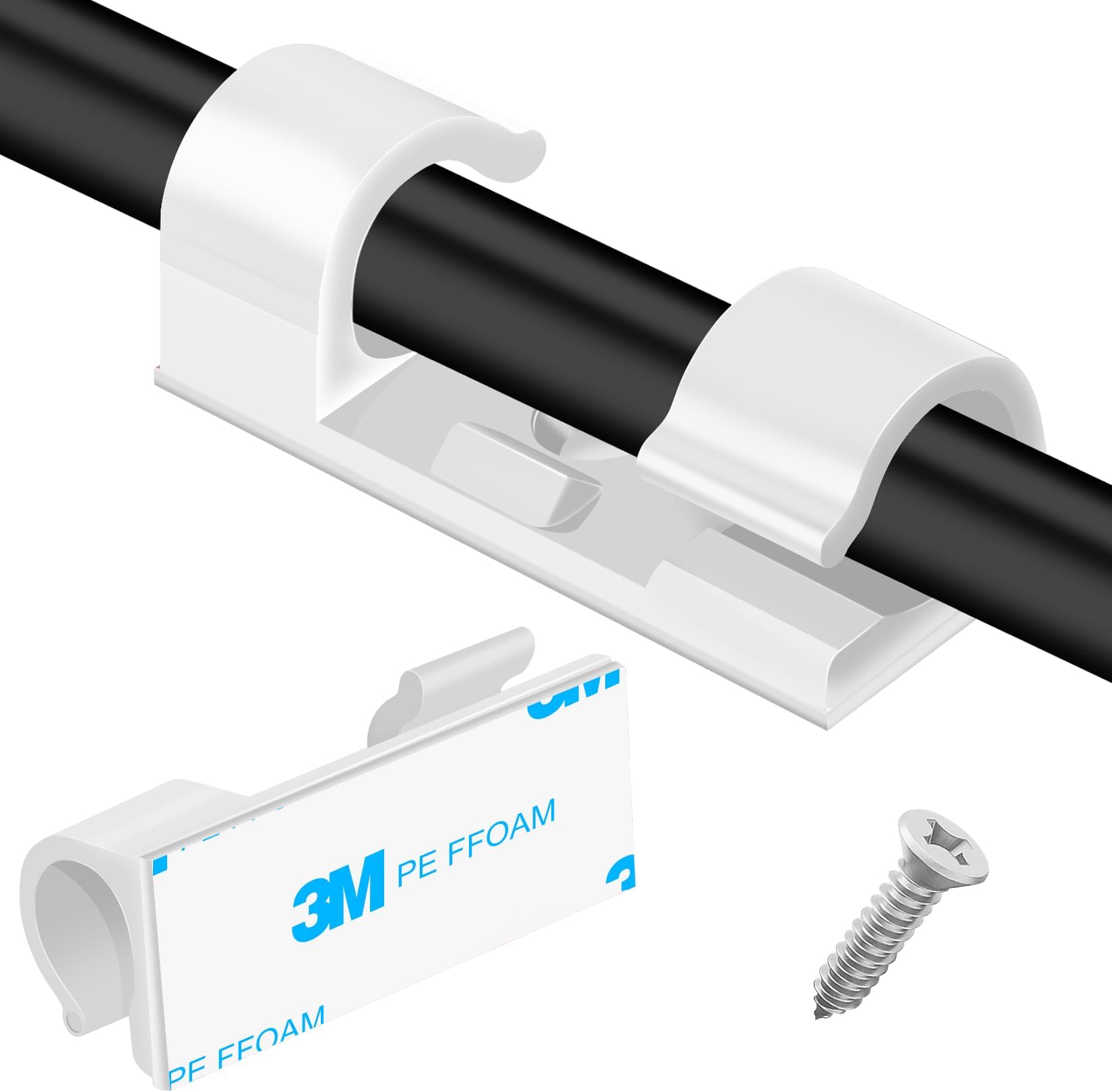 XHF 50pcs White Cable Clips, Wire Organizer for Under Desk, Car, Wall, TV, PC, Ethernet Cable, 1.26" x 0.47" Self-Adhesive Nylon Clips