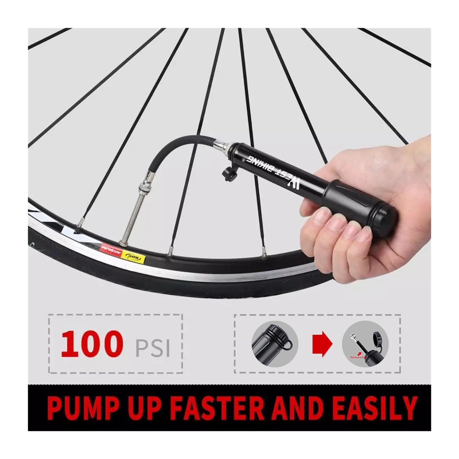 1 szt. 100PSI ręczna pompka do rowera ze stopu aluminium, przenośna pompka do opon kompatybilna z zaworami do rowerów MTB i szosowych