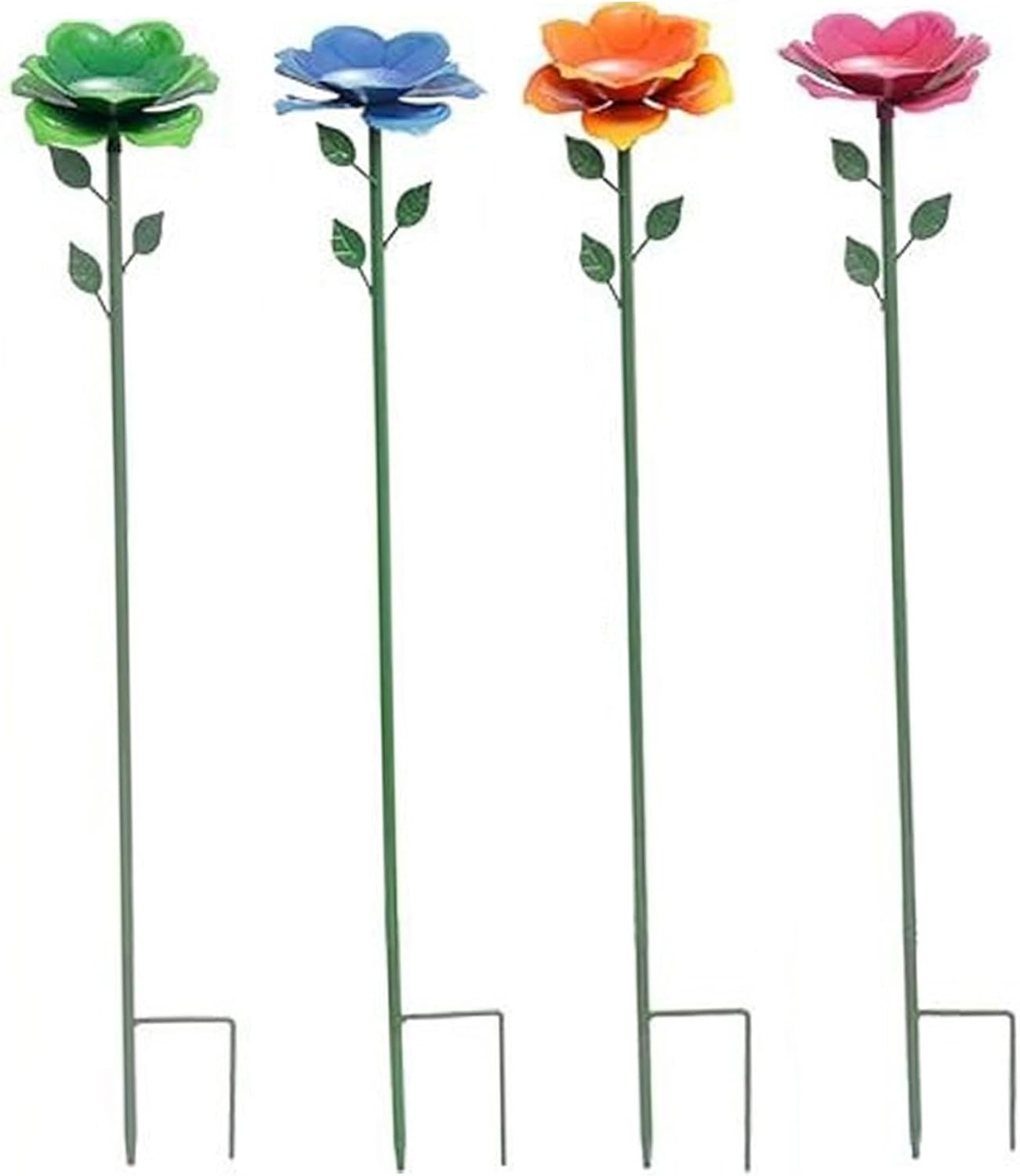 4 Pcs Bee Watering Station Colorful Flower Design Metal Butterfly Feeder Cups with Stakes Garden Yard Decor Ideal for Attracting Pollinators