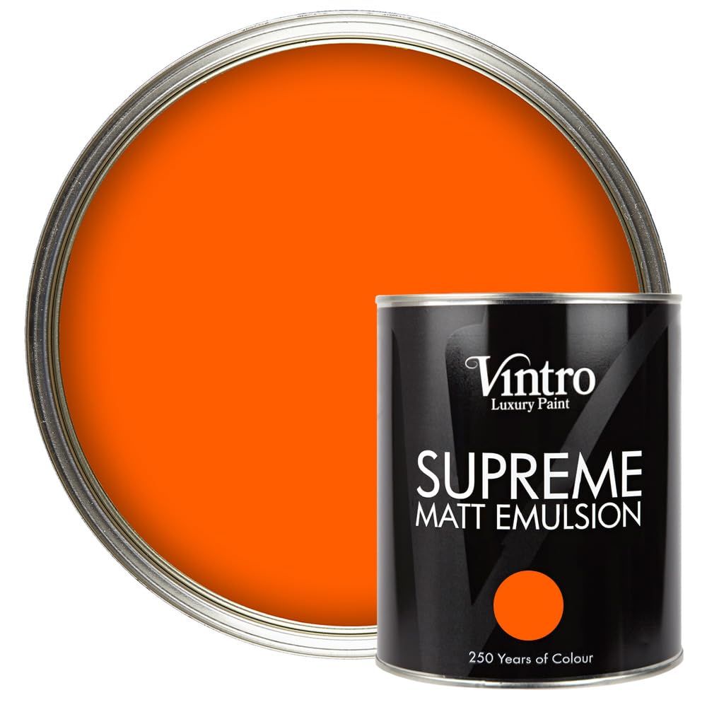 Vintro Paint Orange - Pumpkin Vintro | Luxury Matt Emulsion | Smooth Chalky Finish | Multi Surface Paint | For Walls, Ceilings, Wood And Metal | (Pumpkin - Orange, 1 Litre)