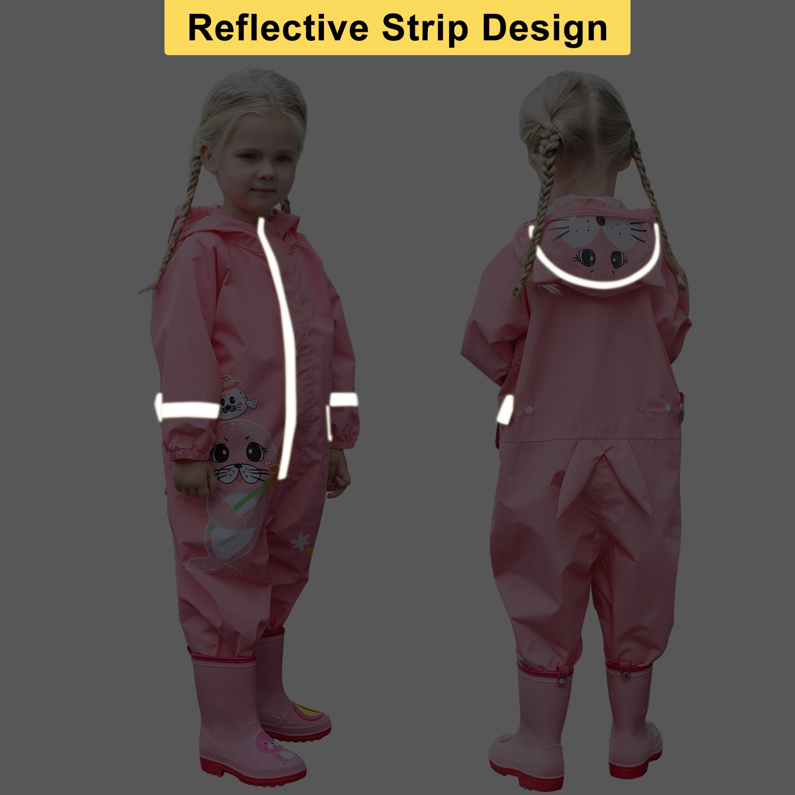 Impermeabile per Bambini - Ragazzi Ragazze Cappotto Antipioggia Leggero Tuta Antipioggia Simpatico Cartone Modello Animato Tutina Giacca da Pioggia 2-8 Anni