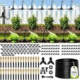 240Ft 1/4' Drip Irrigation System, 360° Adjustable Copper Nozzles, Save 80% Watering System for Garden, Upgraded DIY Kit for Outdoor Plants, Raised & Flower Beds, Landscape, Greenhouse, Yard
