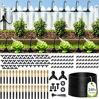 240Ft 1/4" Drip Irrigation System with Adjustable Copper Nozzles - DIY Garden Watering Kit