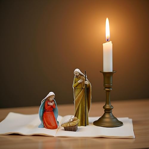 Miniatura 4 de Comfy Hour Belén de 3 piezas de la Santa Familia con Jesús bebé, juego de figuras de Navidad, decoración estable de poliresina, decoración religiosa