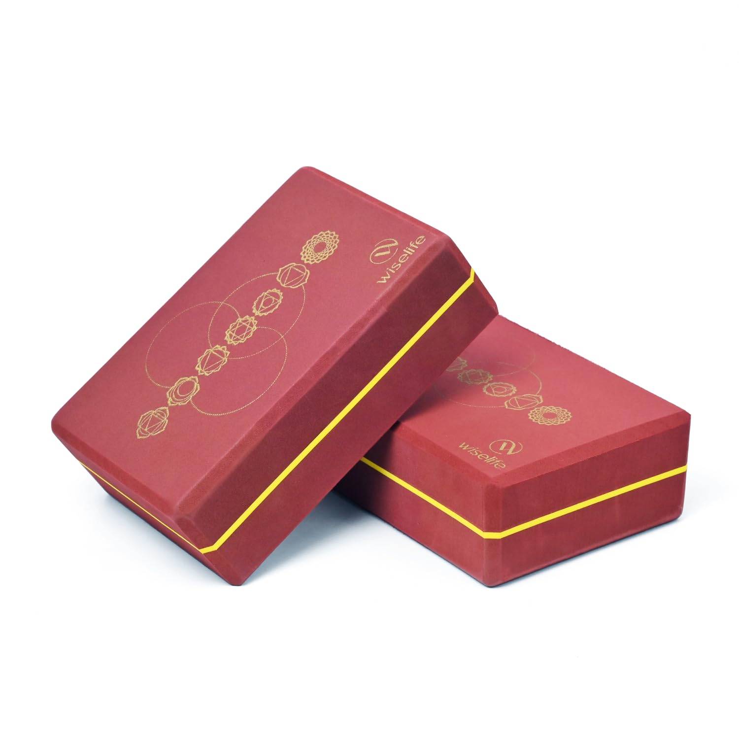 WiseLife Printed Yoga Blocks | Yoga Brick (Pack of 2, Extra Large Size), High-Density EVA Foam Soft Surface for Balance, Support & Performance, Strength Training Exercise (Wine Chakra)