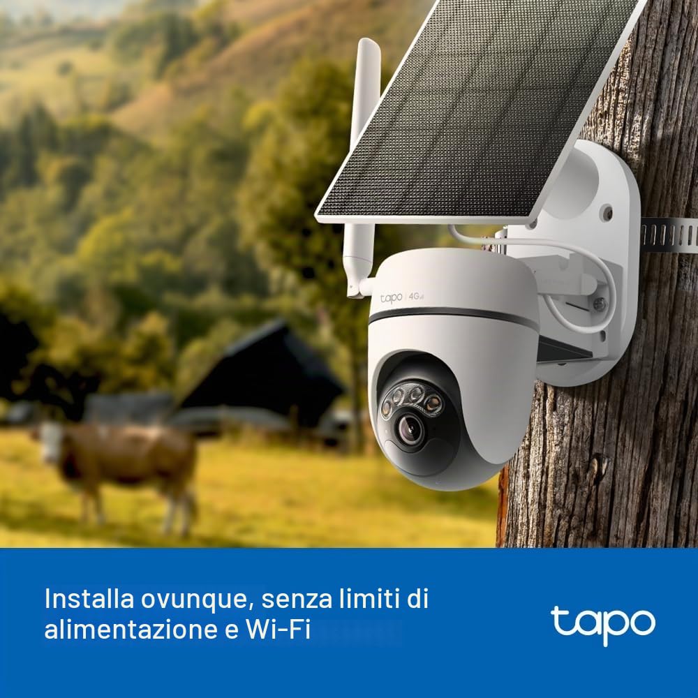 Tapo C615G KIT 2K 3MP Telecamera di sicurezza solare per esterni wireless, telecamera di sicurezza 4G con slot SIM, telecamera esterna a colori per visione notturna, rilevamento AI, IP65, nessun hub