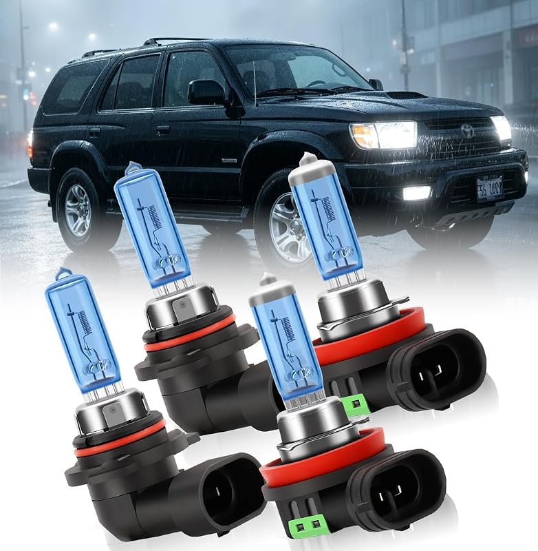 Lâmpadas halógenas para farol KINGSOFE Toyota 4Runner 2006–2021, 9012 e H11, 6000K, 12 V 55 W – Kit com 4 unidades