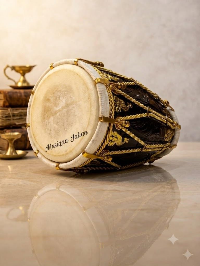 PROFESSIONAL HAND MADE DESIGN DHOLAK DRUM ~SHESHAM WOOD & SPECIAL golden heavy fitting and HANDMADE PUDI HE-GOT SKIN WITH BAG (only for dholak lover)-image-19