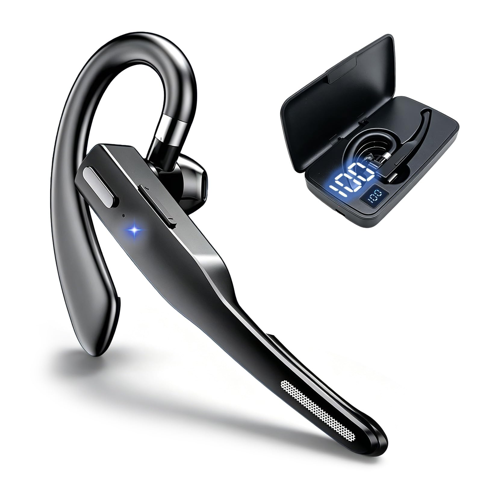 Oreillette Bluetooth sans Fil 6.1 avec Boîtier de Chargement 500 mAh, Kit Main Libres Bluetooth avec Dual Mic CVC8.0, Écouteurs sans Fil Casques Mono Légère pour Conduite/Bureau/Affaires