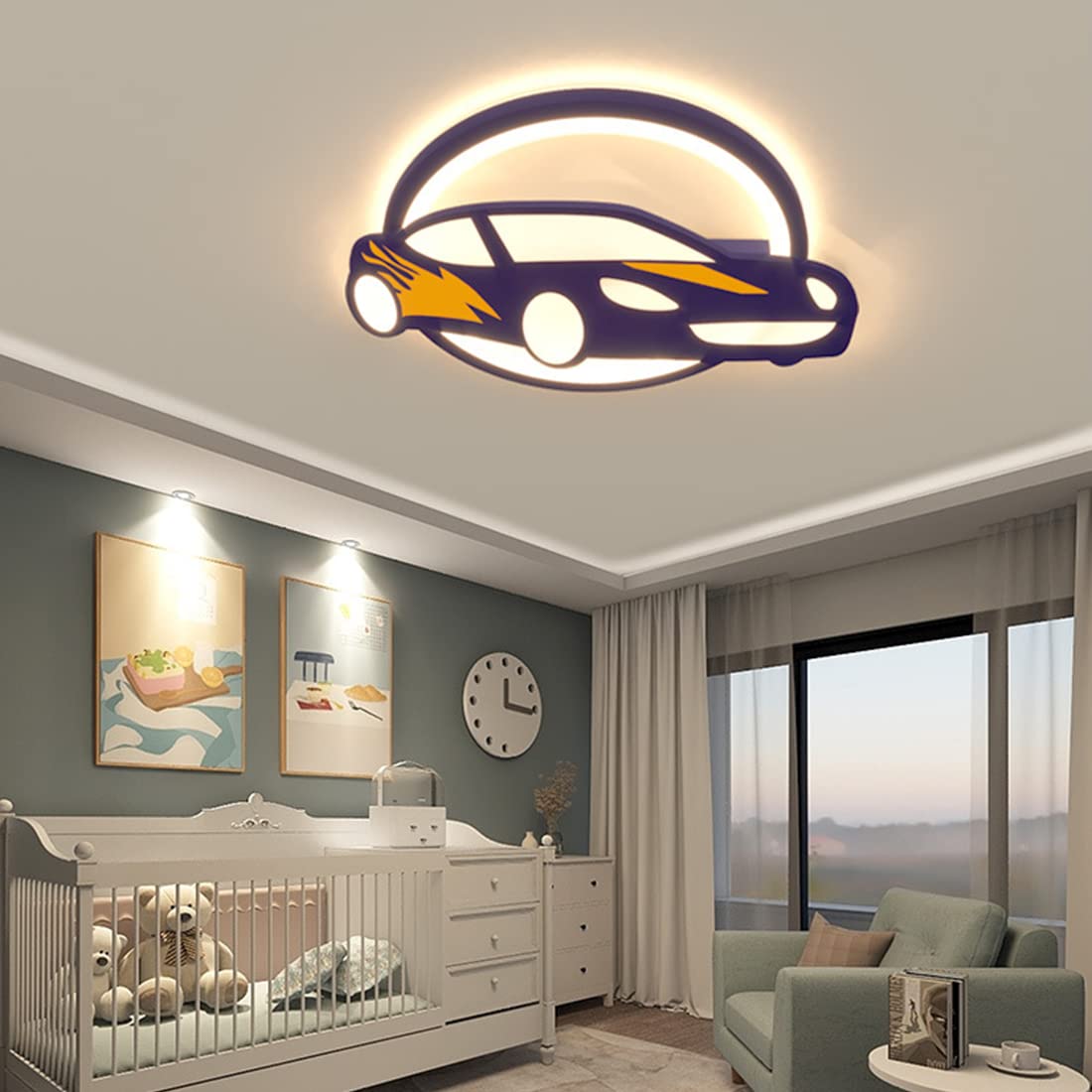 dimmable plafonnier led lampe de enfants 50cm ronde aBleu lustre avec télécommande chambre d'enfant chambre à coucher salle de séjour salle à manger bureau lumière voiture stylisme moderne éclairage