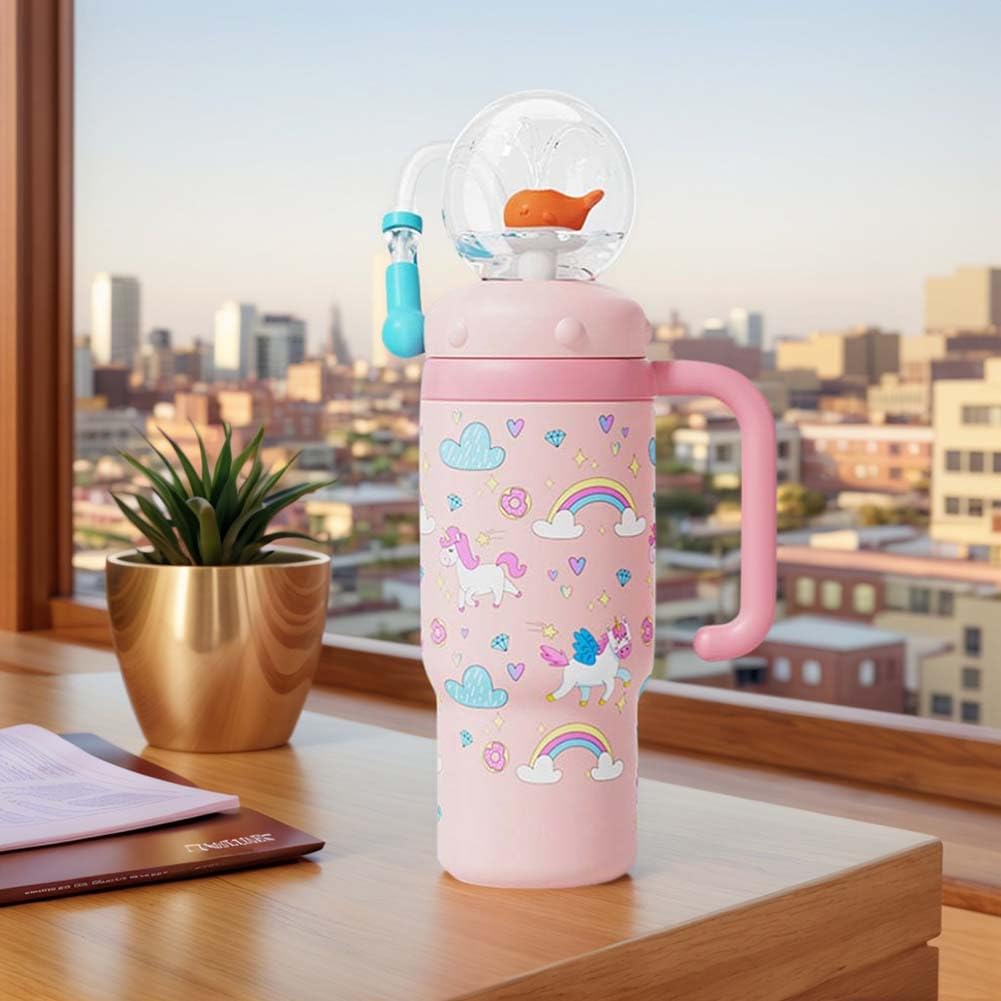 Taza de agua de ballena de acero inoxidable de 24 oz con asa perfecta para niños, adolescentes y adultos
