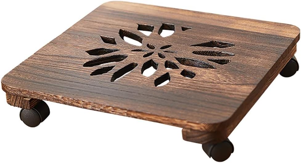 Plant Trolley Plant Pot Trolley,Wood Plant with Wheels,Indoor Outdoor Planter Trolley Casters Rolling Coaster with Wheels,Movable Flower Pot Tray,Planter Pallet for Home Garden (Square Style