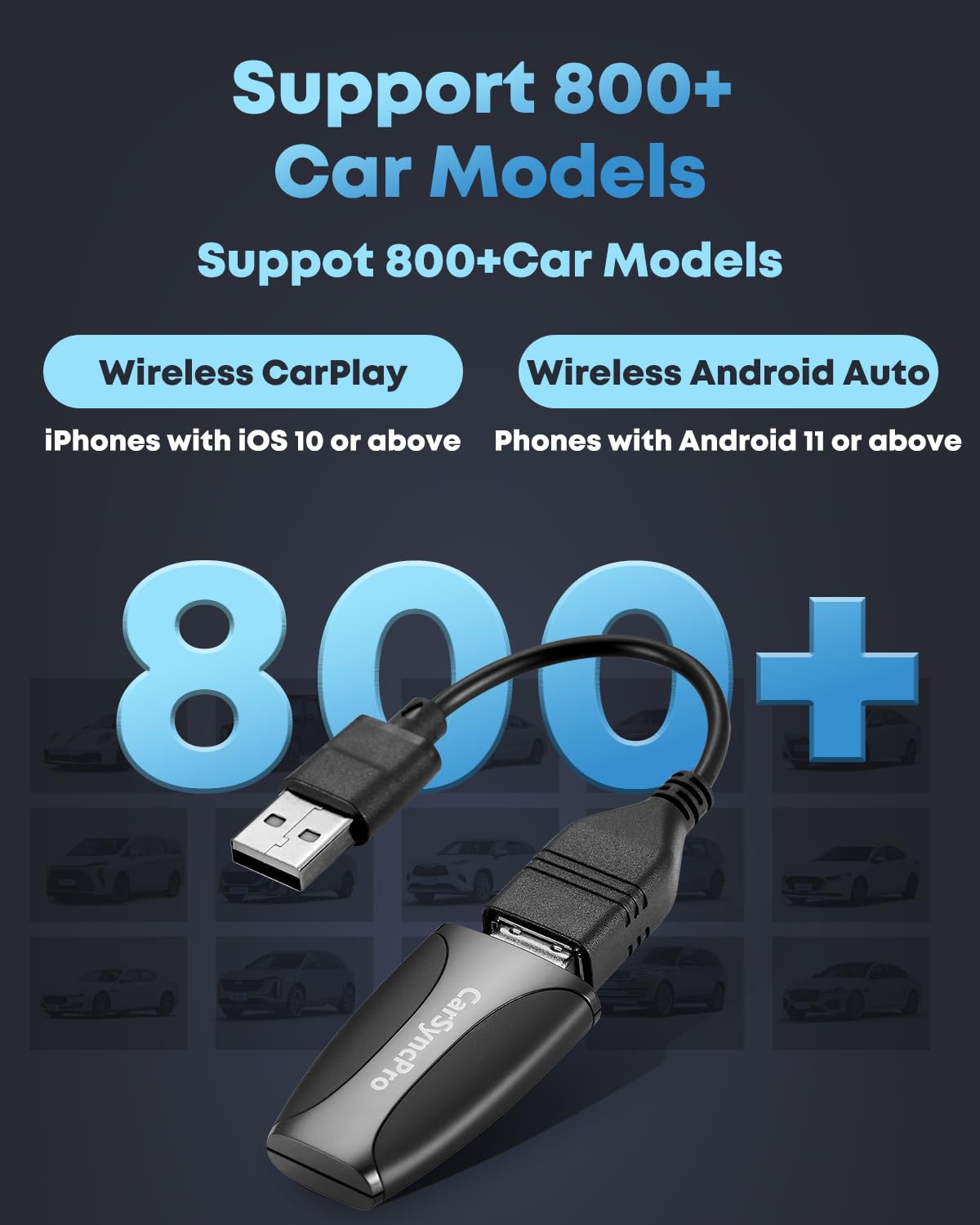 Adattatore automatico wireless CarPlay e Android: connessione rapida e stabile, Plug & Play, regolazione universale per iOS 10+/Android 11+, trasforma il tuo sistema cablato in wireless con Type-C
