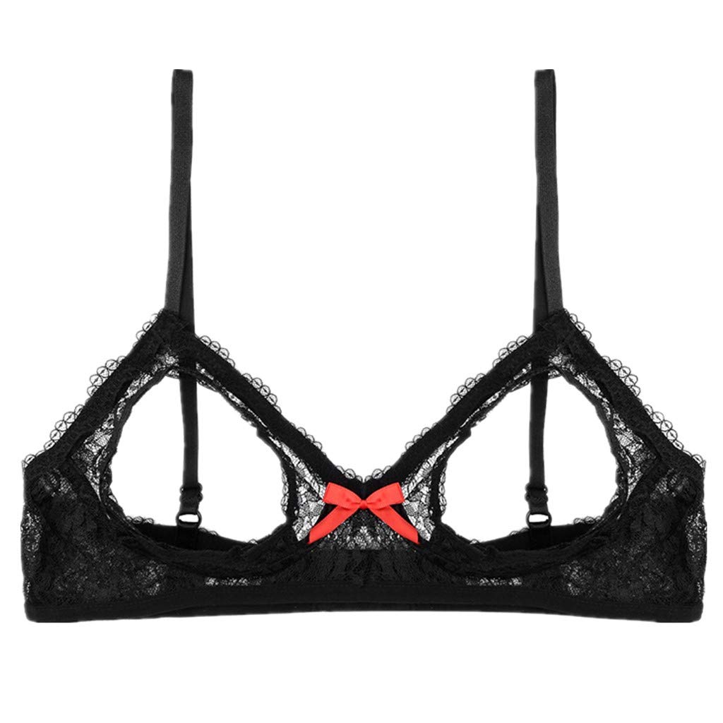 iEFiEL Women's Lingerie Lace Floral Open Cup Bra Triangle Bralette Wire-Free Unlined Brassiere