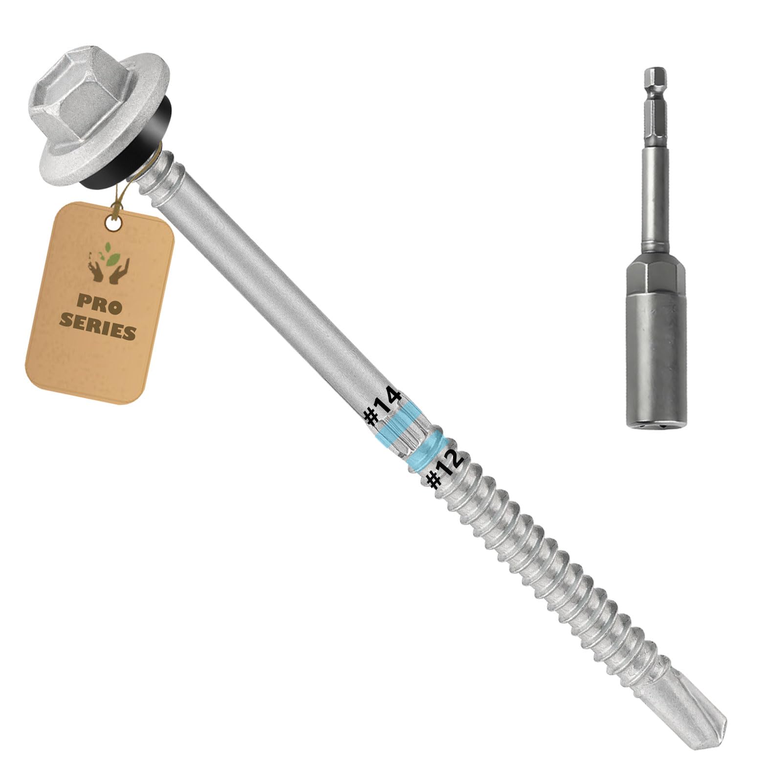 50PCS #12/#14 X 4” Roofing Screws, Self-Drilling, Hex Head with Leak-Proof EPDM Washer, 1500H Salt Spray Tested, Silver-Coated Carbon Steel,