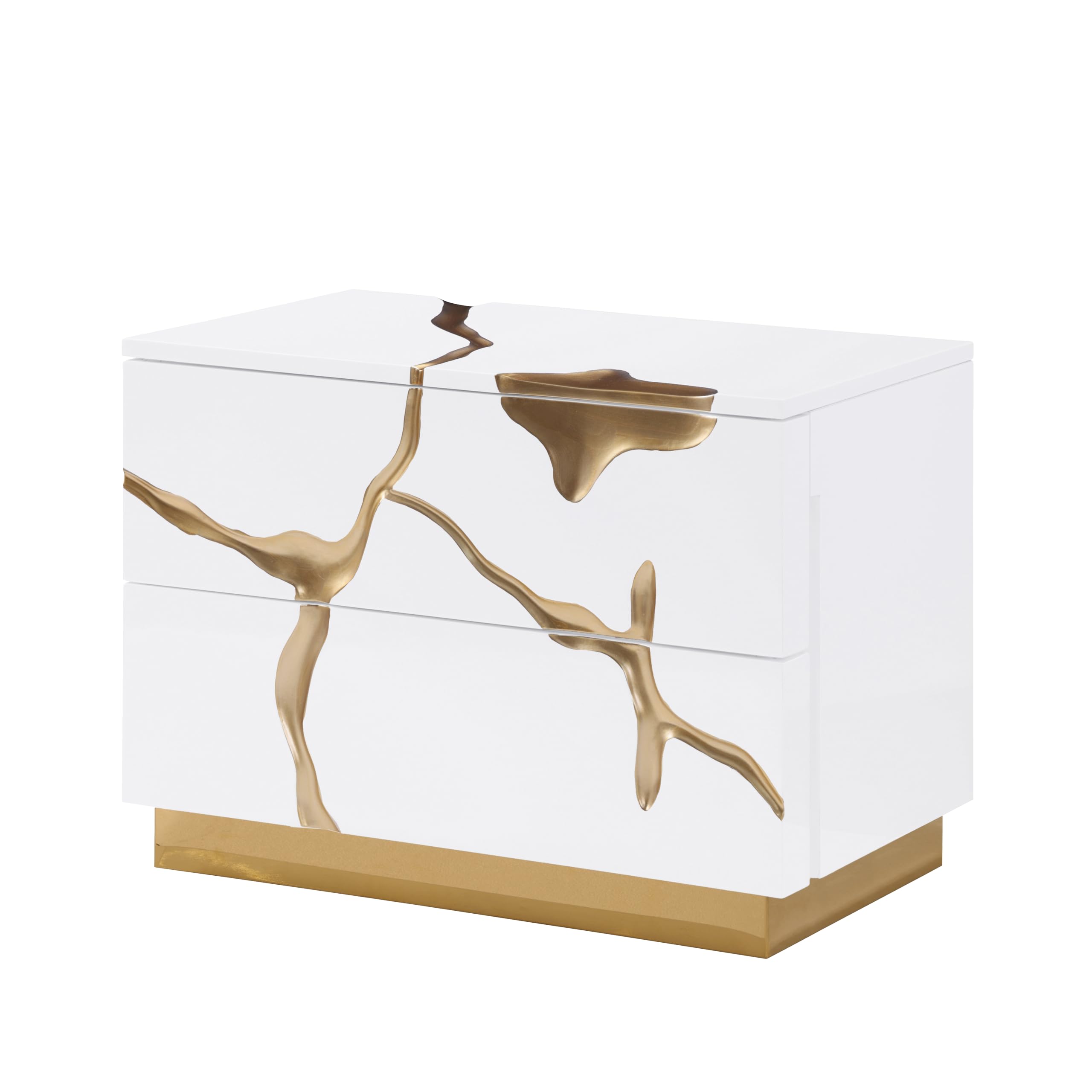 Trevello Modern Contemporary High-Gloss Lacquered Right Nightstand - White by Best Master Furniture – Engineered Wood, White/Gold, Model T2033WNR