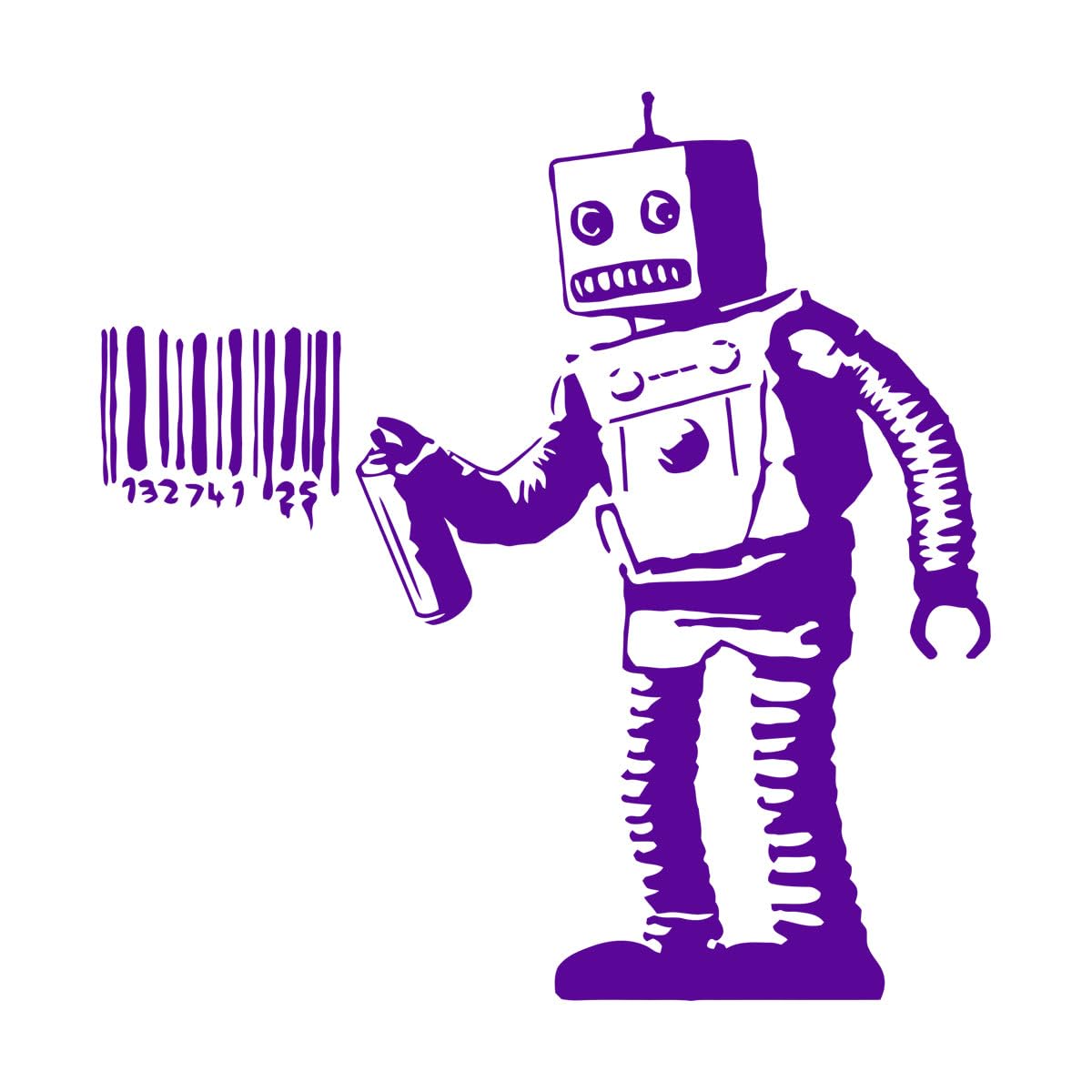 Barcode Robot Wall Vinyl Sticker Street Art Graffiti Machine Decal Boys Room Decor Mural Die Cut Print Room Decals Extra Large - 75x77cm — image 1