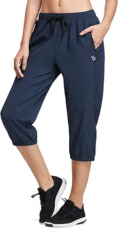 BALEAF Women's Lightweight Capri Jogger Hiking Shorts Running Capri Pants Quick Dry UPF 50+ Zipper Pockets